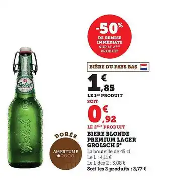 Super U Bière blonde premium lager grolsch 5° offre