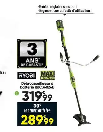 Bricorama Débroussailleuse à batterie ryobi, max power offre
