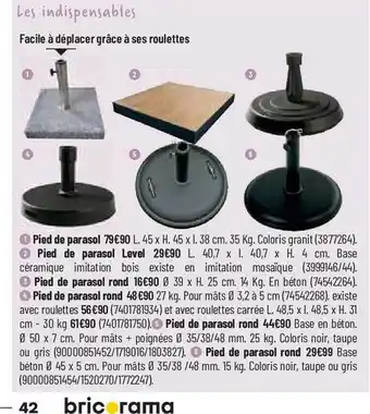 Bricorama Pied de parasol, pied de parasol level, pied de parasol rond offre