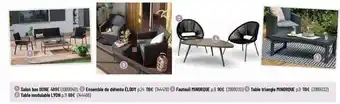 Bricorama Salon bas dune, ensemble de détente élody, fauteuil minorque, table triangle minorque, table modulable lyon offre