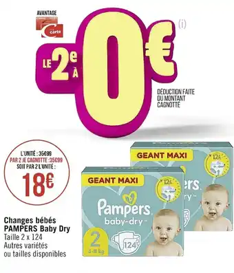 Casino Supermarchés Changes bébés PAMPERS baby dry offre