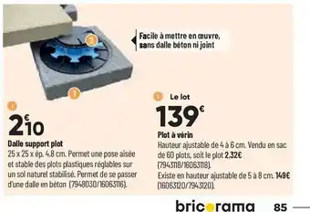 Bricorama Dalle support plot, plot à vérin offre