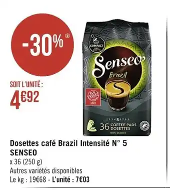 Casino Supermarchés Dosettes Cafe Brazil Intensite N°5 Senseo offre