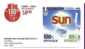 Casino Supermarchés Tablettes Lave Vaisselle Sun Tout En 1 offre