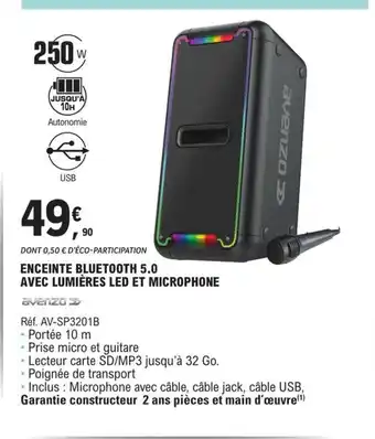 E.Leclerc Enceinte Bluetooth 5.0 Avec Lumieres Led Et Microphone offre