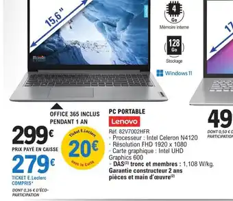 E.Leclerc Lenovo Pc Portable offre