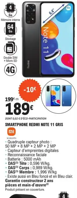 E.Leclerc Smartphone Redmi Note 11 Gris offre