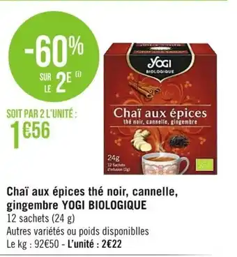 Chai Aux Epices the noir Cannelle gingembre Yogi Biologique
