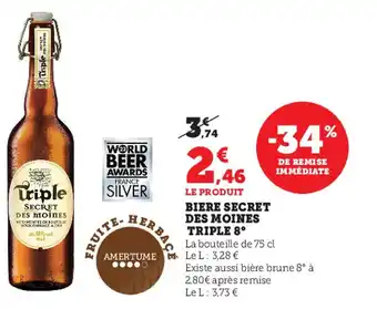 Super U Biere Secret Des Moines Triple 8° offre