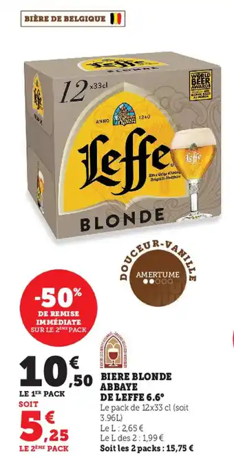 Super U Biere Blonde Abbaye de Leffe 6.6° offre