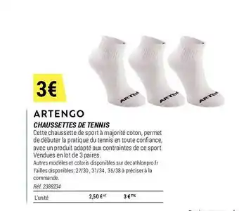 Decathlon Chaussettes de tennis artengo offre
