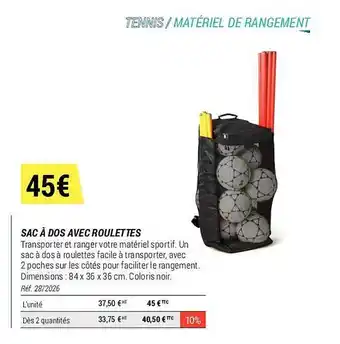 Decathlon Sac à dos avec roulettes offre