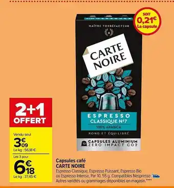 Carrefour Capsules café carte noire offre