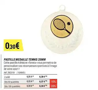 Decathlon Pastille médaille tennis 25mm offre