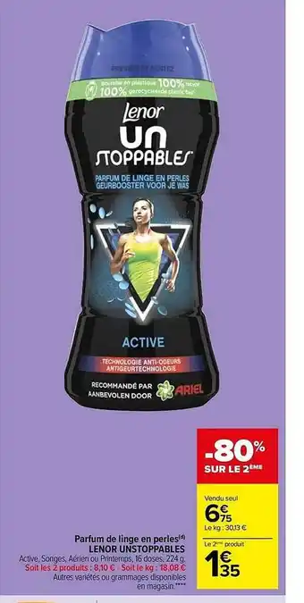 Carrefour Parfum de linge en perles lenor unstoppables offre