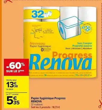 Carrefour Papier hygiénique progress renova offre