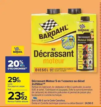 Carrefour Décrassant moteur 5 en 1 essence ou diésel 2 x 350ml offre