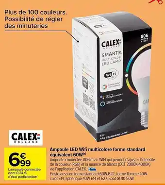 Carrefour Ampoule led wifi multicolore forme standard équivalent 60w calex offre