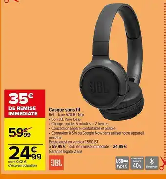 Carrefour Casque sans fil jbl offre
