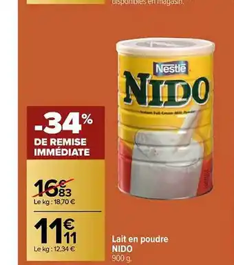 Carrefour Lait en poudre nido offre
