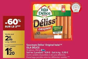 Saucisses déliss' original halal isla délice