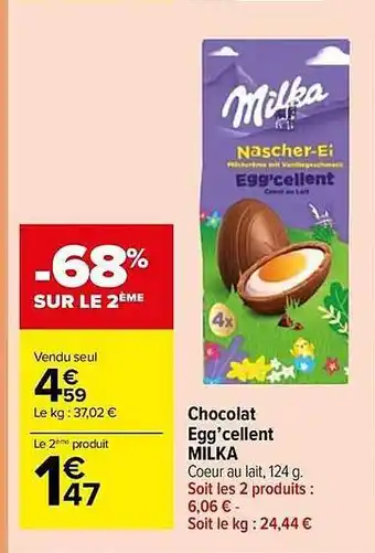 Carrefour Market Chocolat egg'cellent milka offre