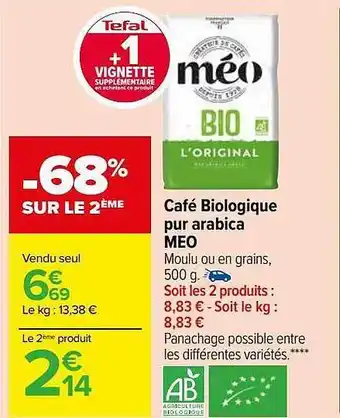 Carrefour Market Café biologique pur arabica méo offre