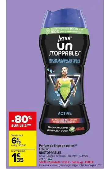 Carrefour Market Parfum de linge en perles lenor unstoppables offre