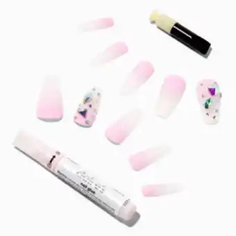 Claire's Faux ongles vegan squareletto strass avec dégradé transparents et roses - lot de 24 offre