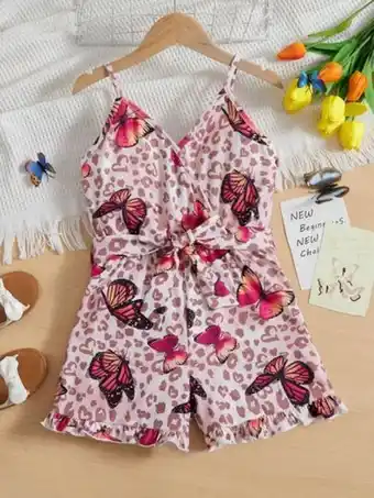 SheIn Shein fille combishort à fines brides à imprimé papillon et cœur ceinturé offre