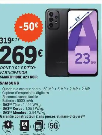 E.Leclerc Smartphone a23 noir samsung offre