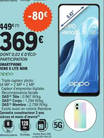 E.Leclerc Smartphone reno 8 lite noir oppo offre