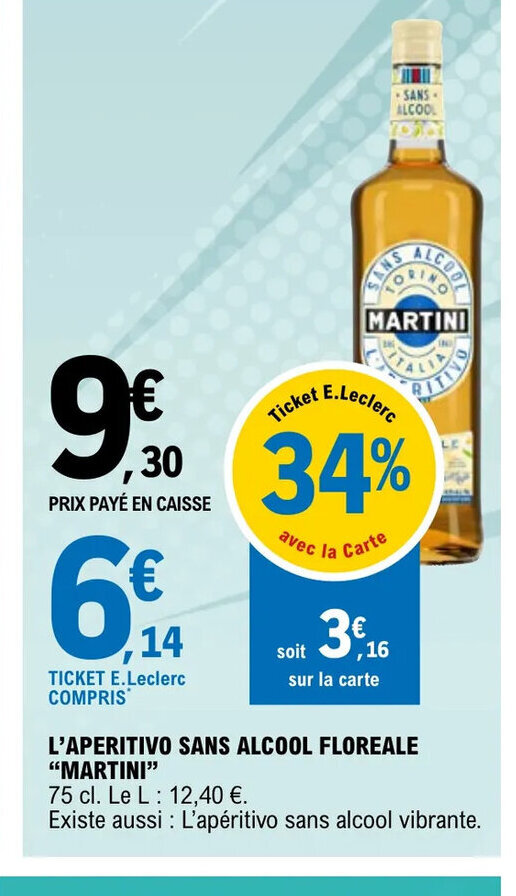 Promo l'Aperitivo Sans Alcool Floreale Martini chez E.Leclerc