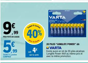 E.Leclerc Varta 20 Piles longlife Power AA offre