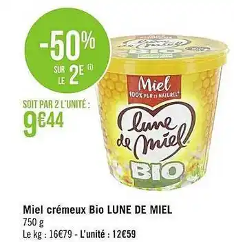 Casino Supermarchés Miel crémeux bio lune de miel offre