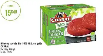 Casino Supermarchés Biftecks hachés bio 15% m.g. surgelé charal offre