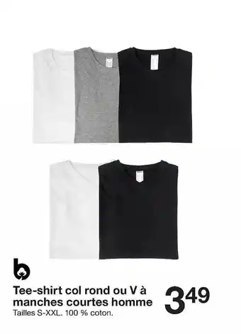 Zeeman Tee-shirt col rond ou v ou manches courtes homme offre
