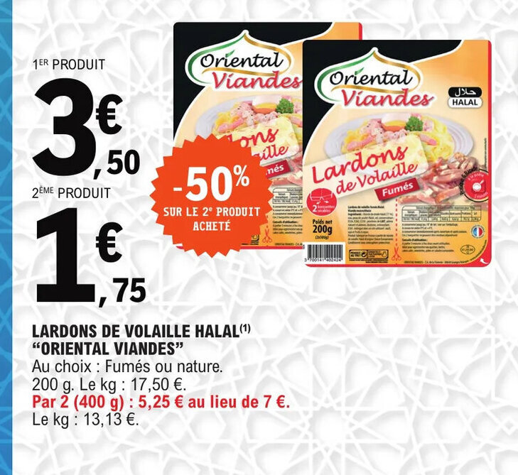 Promo Lardons de volaille halal oriental viandes chez E.Leclerc