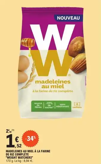 E.Leclerc Madeleines au miel à la farine de riz complète "WEIGHT WATCHERS" offre