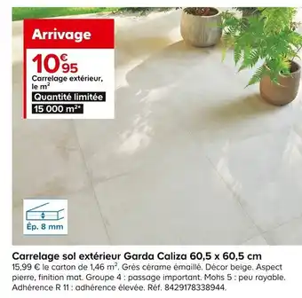 Castorama Carrelage Sol Extérieur Garda Caliza 60.5x60.5 cm offre