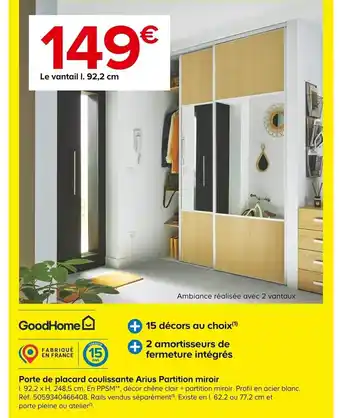 Castorama Porte de Placard Coulissante Arius Partition Miroir offre