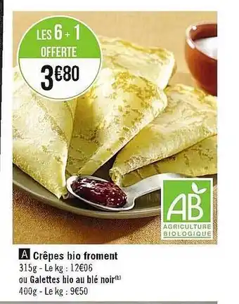 Casino Supermarchés Crêpes bio froment ou galettes bio au blé noir offre
