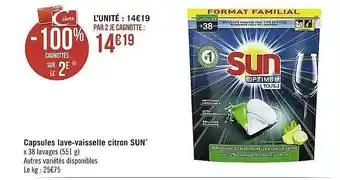 Casino Supermarchés Capsules lave-vaisselle citron sun offre