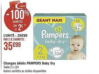 Casino Supermarchés Changes bébés pampers baby dry offre