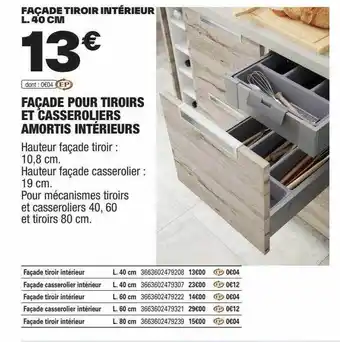 Brico Dépôt Façade pour tiroirs et casseroliers amortis intérieurs offre