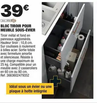 Brico Dépôt Bloc tiroir pour meuble sous-évier offre