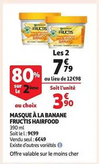 Auchan Masque à la banane fructis hairfood offre