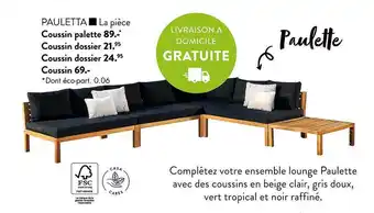 Casa Coussin palette pauletta, coussin dossier pauletta, coussin pauletta offre