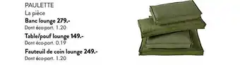Casa Banc lounge paulette, table-pouf lounge paulette, fauteuil de coin lounge paulette offre
