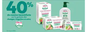 Auchan La gamme des changes, lingettes et soins love & green offre